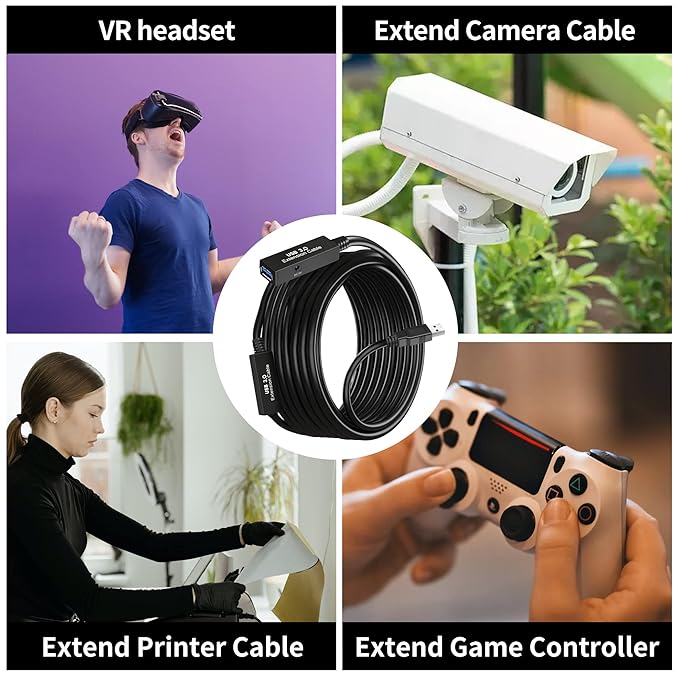 75FT USB 3.0 Active Extension Cable, USB 3.0 Extension Cord A-Male to A-Female, With High-Speed Data Signal Amplifier, Compatible With Quest 3.VR,Rift.360 Kinect. Xbox,Webcam.PS4 HD Camera or More