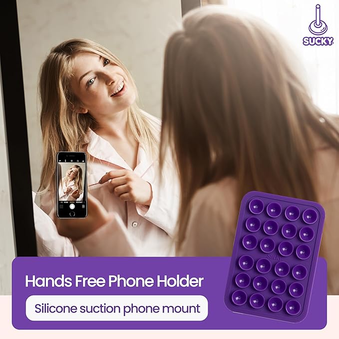 SUCKY Silicone Suction Phone Case Adhesive Mount - Anti-Slip Holder, Hands-Free Fidget Toy, Phone Accessory for iPhone and Android - Sticky Grip for Selfies, Videos, and Tiktok - Purple