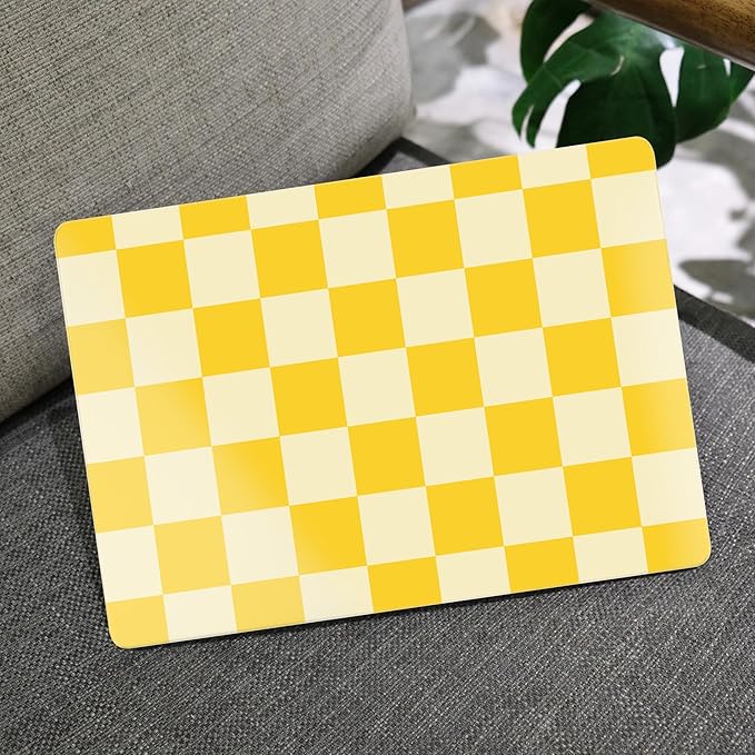 MEEgoodo for MacBook Air 13 inch Case 2021 2020 2019 2018 Released A2337 M1 A2179 A1932 with Touch ID, Plastic Hard Shell & Keyboard Cover Compatible with MacBook Air Case 13.3, Yellow Squares