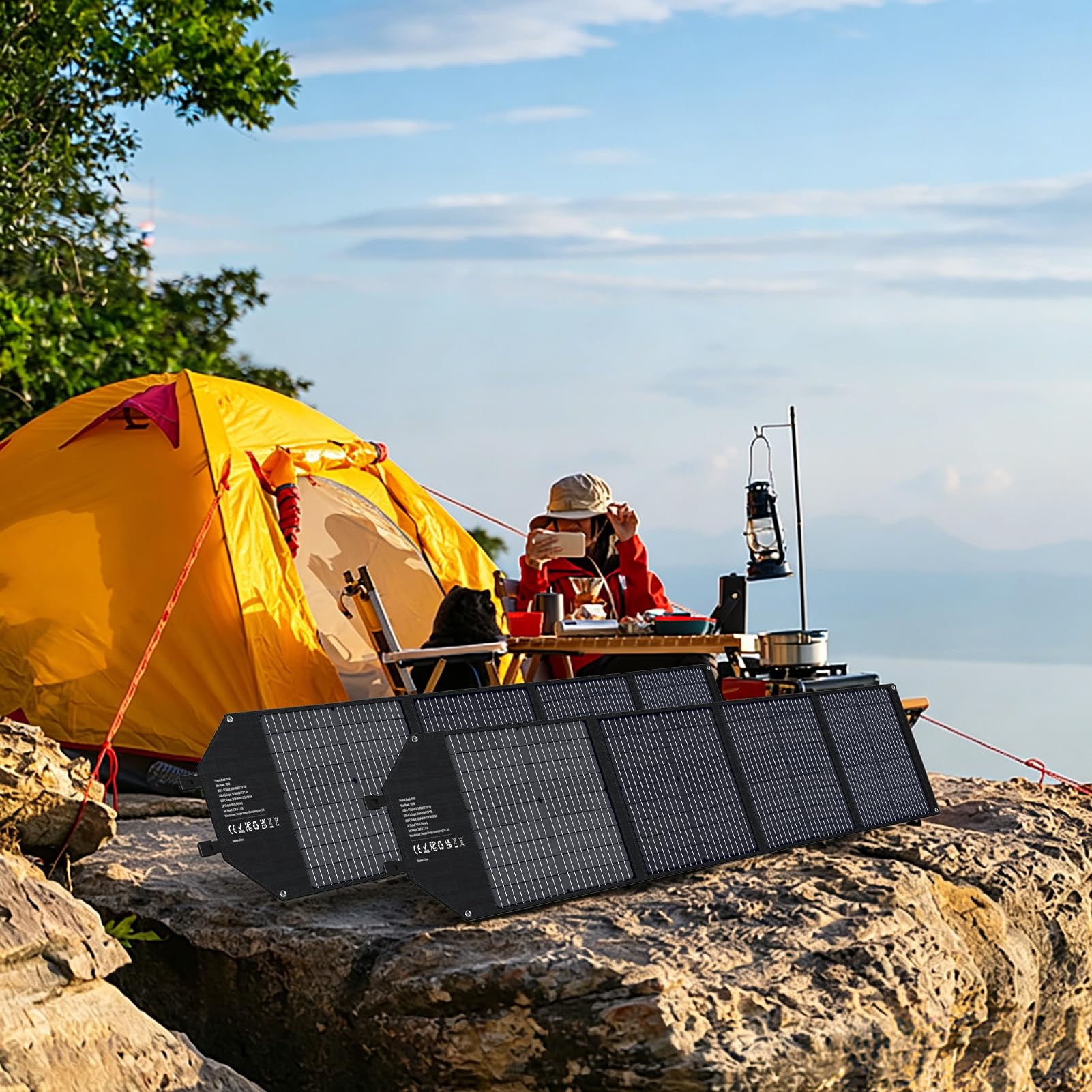 100W Portable Solar Panel for Power Station Generator, iPhone, Galaxy, Tablets, Foldable Solar Charger with USB QC 3.0/USB C/18V DC, IPX4 Waterproof Solar Panels for Camping Outdoor Van RV Trip