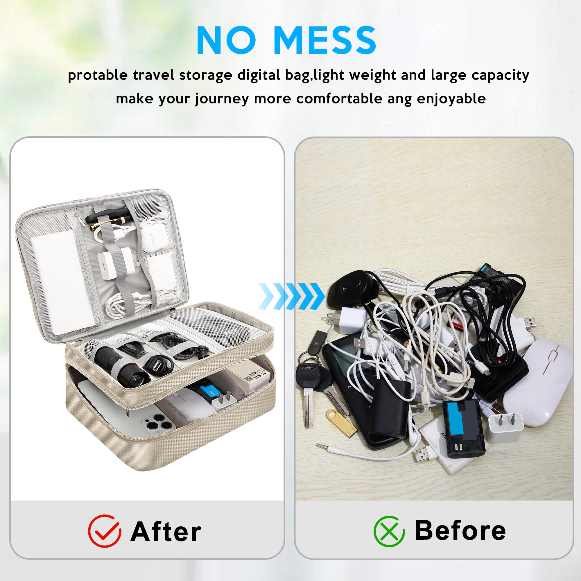 CILLA Electronic Organizer Travel Case, Travel Cord Organizer Case Portable Waterproof Cable Organizer Bag for Charger, Cord, USB, Power Bank, Earphone