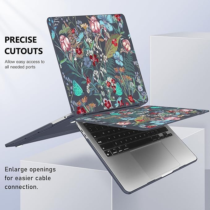Case for MacBook Pro 13 inch with/Without Touch Bar (2016-2022, M2 A2338 M1 A2289 A2251 A2159 A1989 A1706 A1708), Hard Shell + Keyboard Cover + Dust Plug, Flowers & Herbs