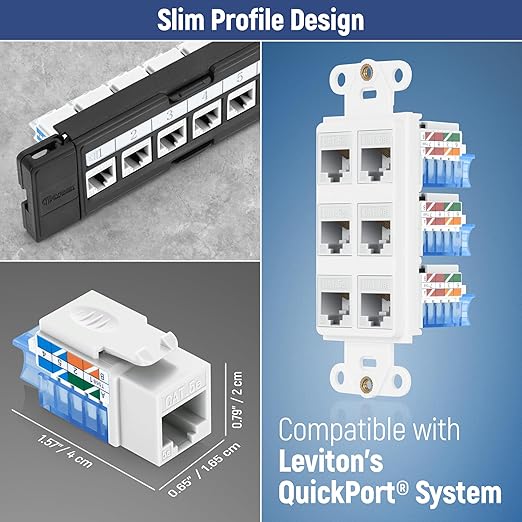 Everest 45° Angled RJ45 Cat5e Keystone Jacks 50-Pack in White - Slim Profile Female RJ45 Connectors - Cat 5e Keystone Jack - Compatible with 45° Angled Speed Termination Tool - 45Term (B0BL3GS7ZY)