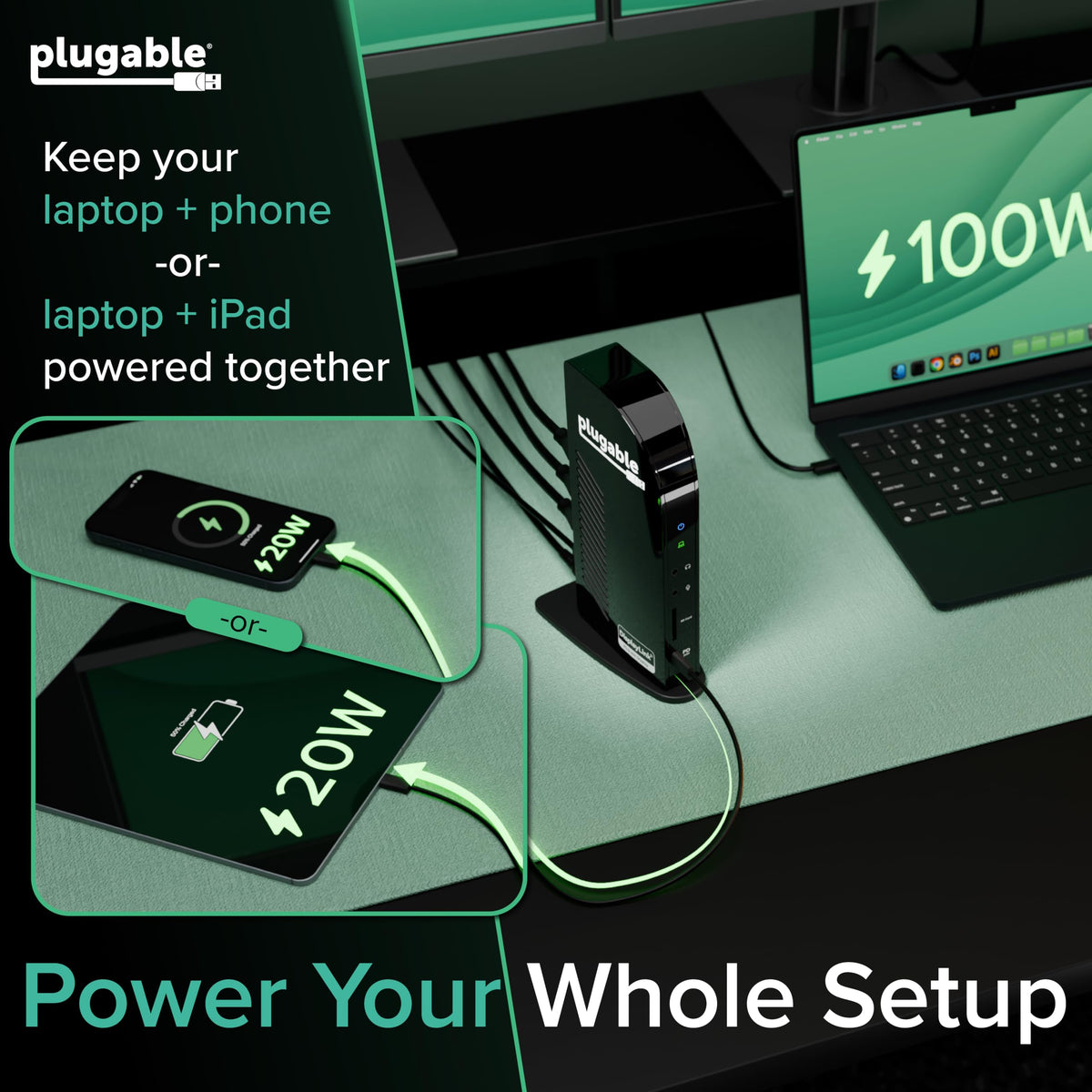 Plugable USB-C Triple Monitor Docking Station: 13-in-1 Laptop Dock with 100W Charging for Mac (DisplayLink Driver Required), Windows, Chrome, 3 HDMI, Gigabit Ethernet, SD, USB-C 20W, 4 USB - UD-ULTCDL