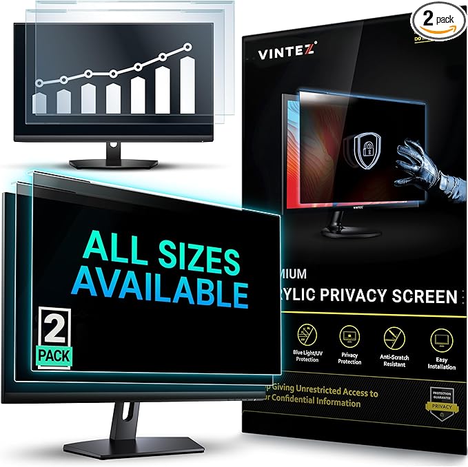 Universal 23"-24" - 23", 23.6", 23.8", 24" - 16:9/16:10 Aspect Ratio - 2 Pack - Computer Privacy Screen Filter for Widescreen Computer Monitors - 21.2"x13.4" = 541x342mm - Monitor Frame Hanging Type