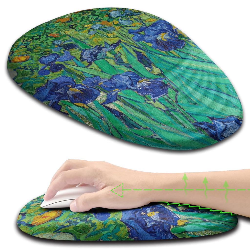 Armanza Ergonomic Mouse Pad Wrist Support, Floral Mouse Pad with Wrist Rest, Non-Slip PU Base MousePads with Foam Massage Design for Pain Relief, Desk, Office, Home, Van Gogh Flower