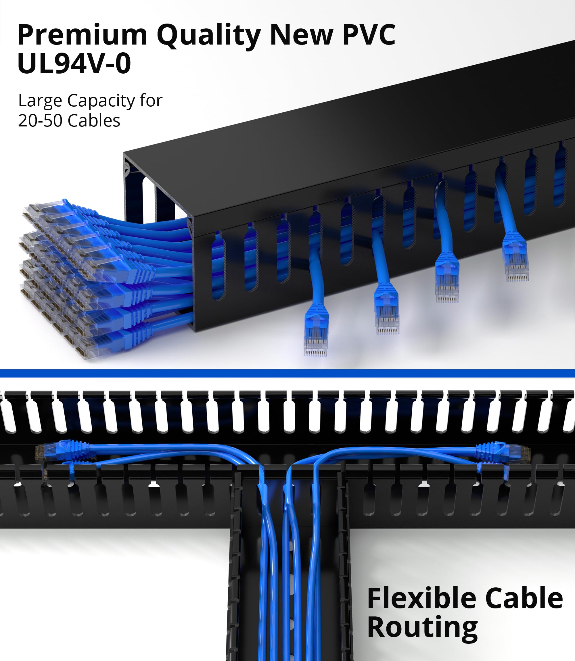 ZhiYo 2"H x 2.4"W Cable Management Raceway, 95in Under Desk Channel, Black