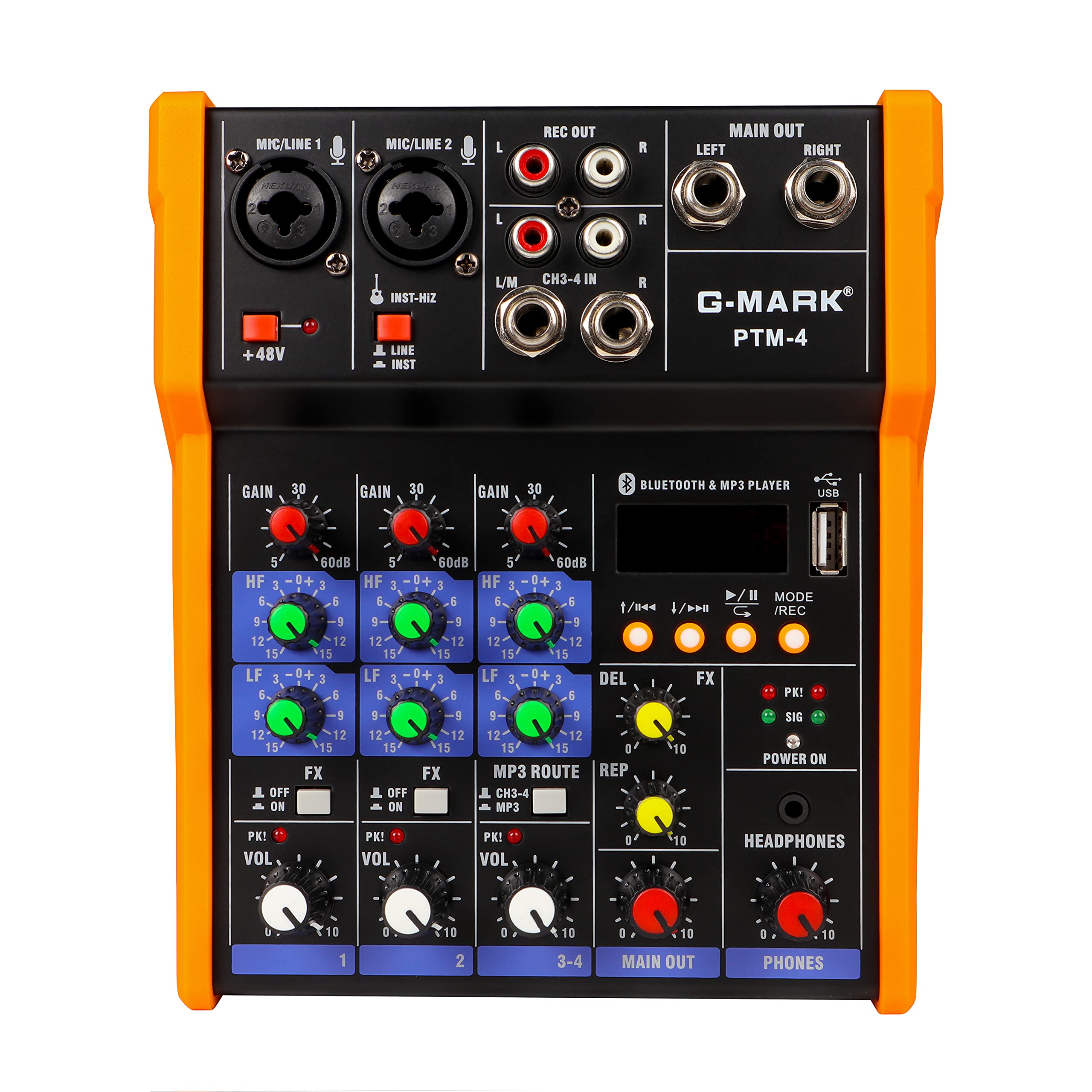 G-MARK Analog Mixer Audio 4 Channel DJ Audio Mixer Bluetooth Studio Karaoke For PC Live Performance KTV Home Stage Music Effects Sound Card Protable Mixing Console