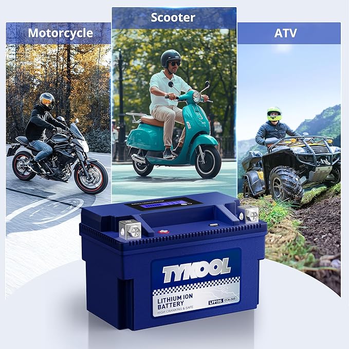 TYKOOL YTZ10S 12V 6Ah, 360CCA,3X Cranking Amps,5X Life,High Performance Lithium LiFePO4 Motorcycle Battery, Built in BMS, Powersports Battery, for Yamaha Scooter, ATV,Riding Lawn Mower