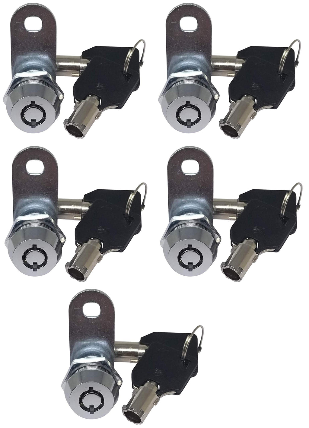 Admiral Locks Tubular Cam Lock, Keyed Alike Removable Key RV Compartment Storage Lock Cabinet Locks (Chrome Pack of 5, 5/8 Inch 180°)