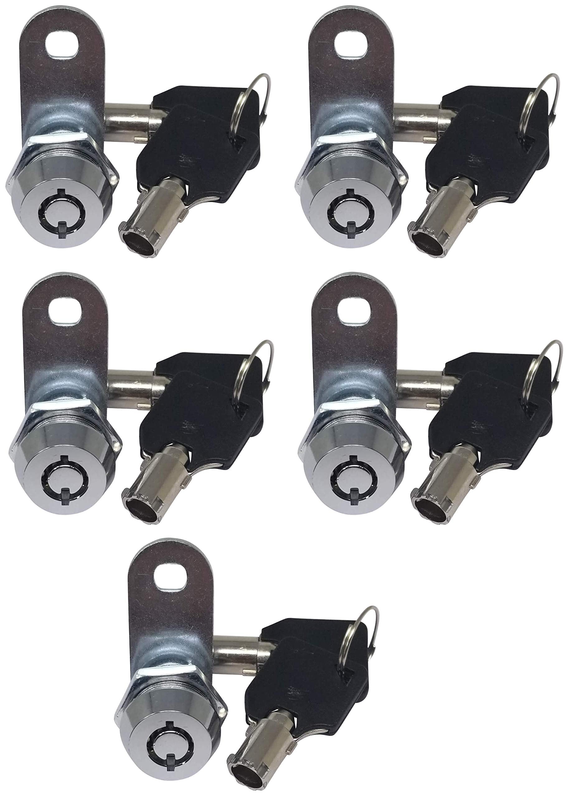 Admiral Locks Tubular Cam Lock, Keyed Alike Removable Key RV Compartment Storage Lock Cabinet Locks (Chrome Pack of 5, 5/8 Inch 180°)