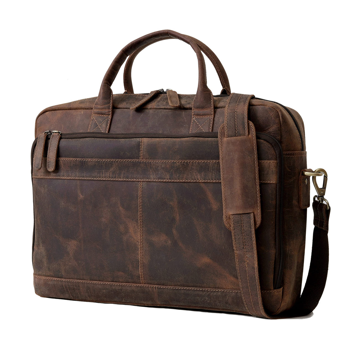Vintage Handmade Leather Travel Messenger Office Crossbody Bag Laptop Briefcase Computer College Satchel Bag (18" Brown)