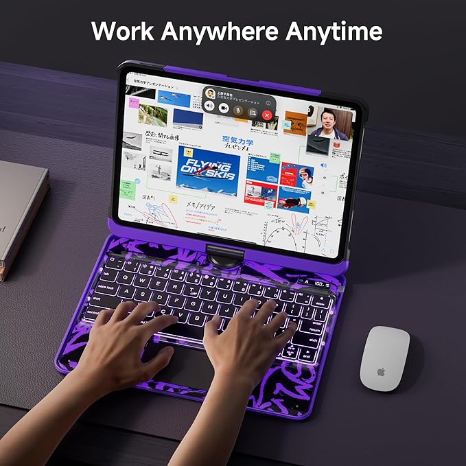 Keyboard Case for iPad 11 inch Pro 4/3/2/1st Gen & 11’’ iPad Air 2025 M3, 2024 M2 & 10.9" iPad Air 5th/4th Gen, 360° Rotating Stand Transparent Protective Cover with Pencil Holder (Purple)