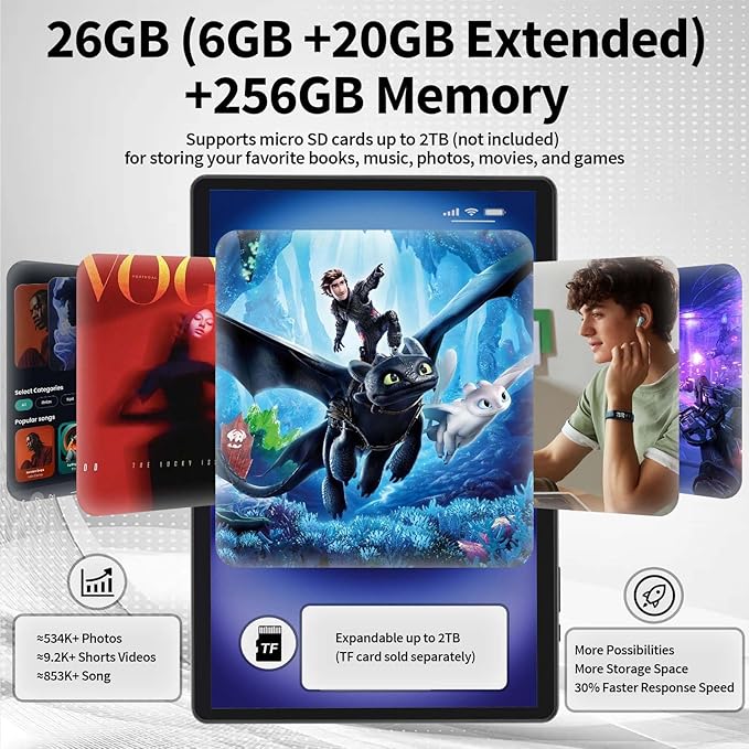 2025 Tablet, Android 14 Tablets 10 inch with Keyboard, 26GB RAM+256GB ROM(2TB Expand), 2-in-1 Tablets with 8-Core, 8000mAh, 5G WiFi, Widevine L1, GMS, with Case, Keyboard, Mouse, Stylus (Green)