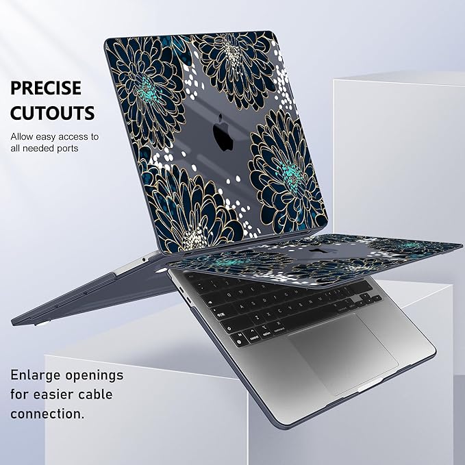 Case for MacBook Pro 13 inch with/Without Touch Bar (2016-2022, M2 A2338 M1 A2289 A2251 A2159 A1989 A1706 A1708), Hard Shell + Keyboard Cover + Dust Plug, Luxury Floral