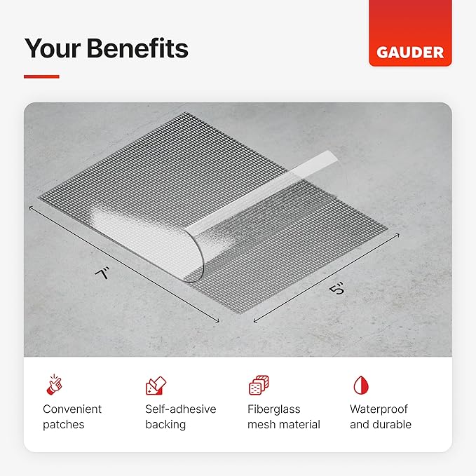 GAUDER Fly Screen Repair Patches - Insect Screen Repair Set Made from Fiberglass Self-Adhesive - for Door, Porch and Window (3 Patches - 5" x 7")