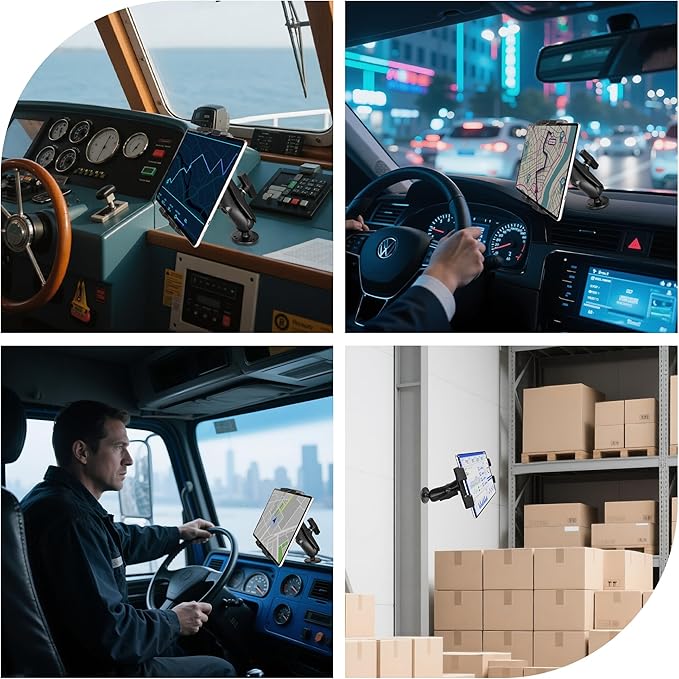 Heavy Duty Tablet Mount for Truck, Aluminum Drill Base Tablet Holder, Compatible with 7.5''-10.2'' Tablets/iPad, Industrial iPad Holder for Wall, Truck, Warehouse,Dashboard,Boat