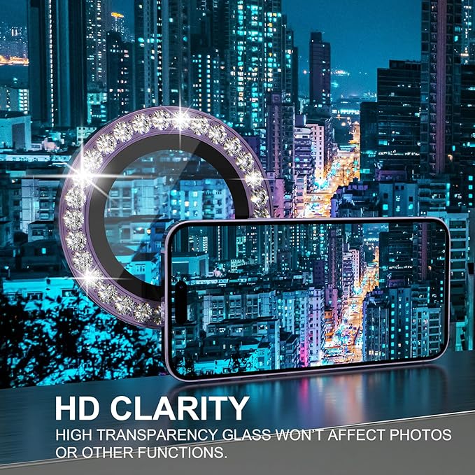 Choiche [3+1 for iPhone 14 Pro/iPhone 14 Pro Max Camera Lens Protector Bling, 9H Tempered Glass Camera Cover Screen Protector Metal Ring Decoration Accessories (Diamond-Purple)
