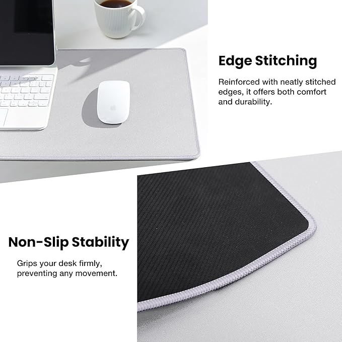 ALOANES Silvery Waterproof Desk Mat, Large Mouse Pad with Extended Mouse Mat, with Anti Slip Base, Stitched Edge, Grain Jacquard Surface, Perfect for Gamer, Office & Home, 3XL(15.74''x35.43''x0.12'')