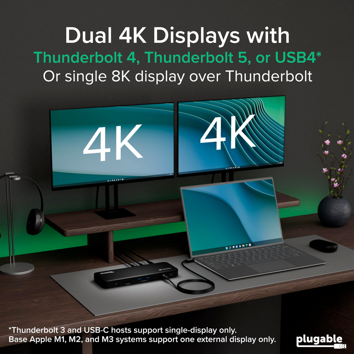 Plugable Thunderbolt 4 Dock, 100W Charging (96W Certified), Dual HDMI Docking Station for Windows and Mac, Single 8K or Dual 4K 60Hz, 40Gbps, 13 Ports with Ethernet, SD/microSD (TBT4-UD5)