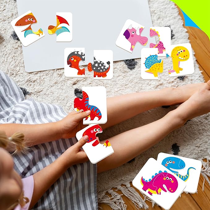48 Dinosaurs Matching Puzzles with Error-Correction, Self-Correcting Puzzle Match Game Educational Matching Puzzles for Toddlers Kindergarten, Dinosaur-Themed Learning Games Toys for 3 Years Old