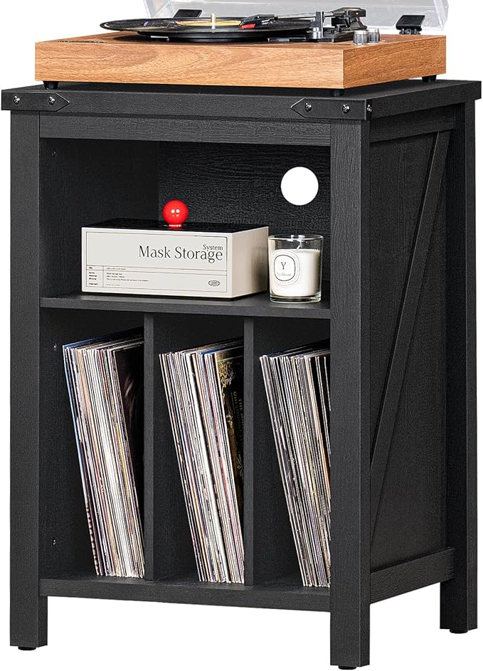 Record Player Stand with Vinyl Record Storage,Black Record Player Table Holds up to 160 Albums,Large Wood Turntable Stand Cabinet Dispaly Shelf for Living Room,Bedroom,Office