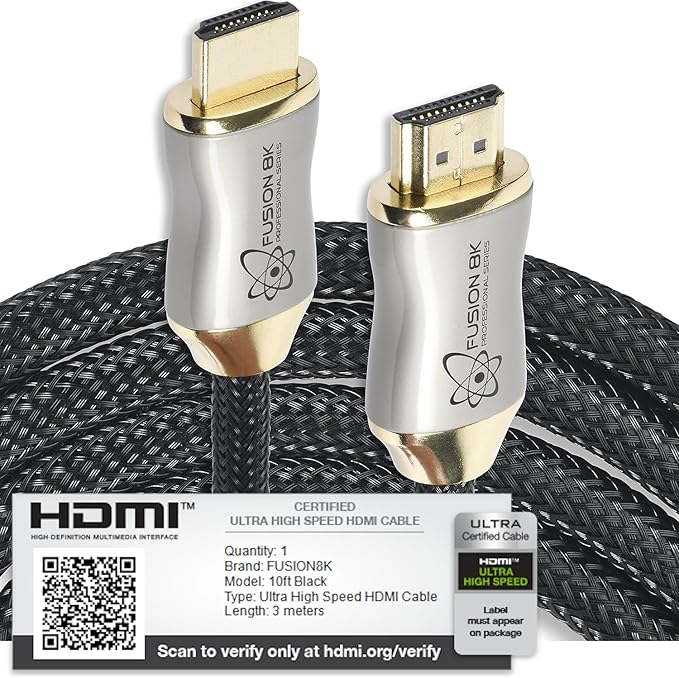 HDMI 2.1 Certified Cable Supports 10K 8K @60Hz and 4K @120Hz Compatible with All TVs, BluRay, Xbox Series X, PS5 (10 Feet)