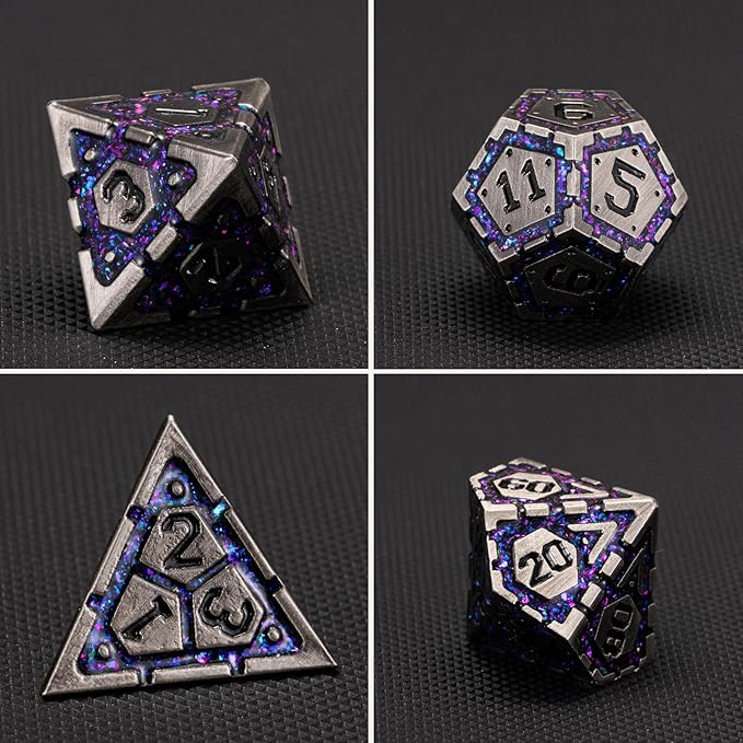 Metal D&D Dice Set, Polyhedral Metallic Dice with Cracks for Dungeons and Dragons RPG TTRPG DND 7-Die Set with Gift Case