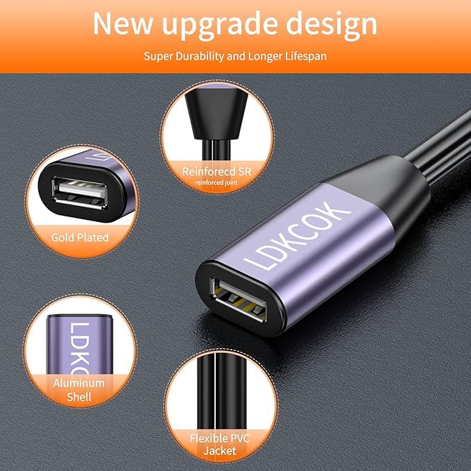 LDKCOK USB 2.0 Type A Male to A Female Active Repeater Extension Cable 60ft, High Speed 480 Mbps
