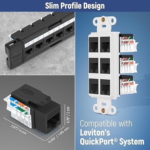 Everest 45° Angled RJ45 Cat6 Keystone Jacks 100-Pack in Black - Slim Profile Female RJ45 Connectors - Cat 6 Keystone Jack - Compatible with 45° Angled Speed Termination Tool - 45Term (B0BL3GS7ZY)