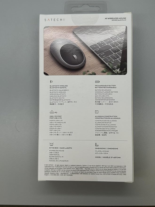 Satechi M1 Wireless Bluetooth Mouse, USB-C Rechargeable, Compact & Portable, for Mac/Windows, Compatible with M4/M3/M2 MacBook, Pro, Air/iMac/iPad Pro, iPhone 16/15/14 & More - Space Gray
