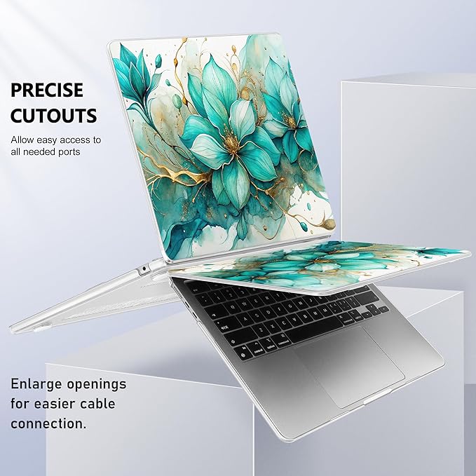 Case for MacBook Air 15 Inch 2025 2024 2023 Release M4 A3241 M3 A3114 M2 A2941, Hard Shell with Screen Protector & Keyboard Cover, Compatible with Touch ID, Green Floral