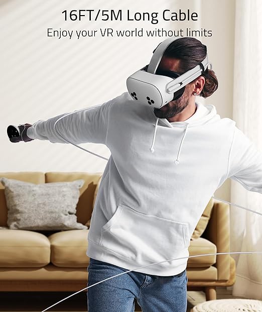 Syntech Link Cable 16FT Compatible with Oculus/Meta Quest 3/Quest 3S/Quest2/Pro/Pico 4 Accessories and PC/SteamVR, Upgraded Type C with USB 3.0 Adapter, High Speed Data Transfer Cord for VR Headset