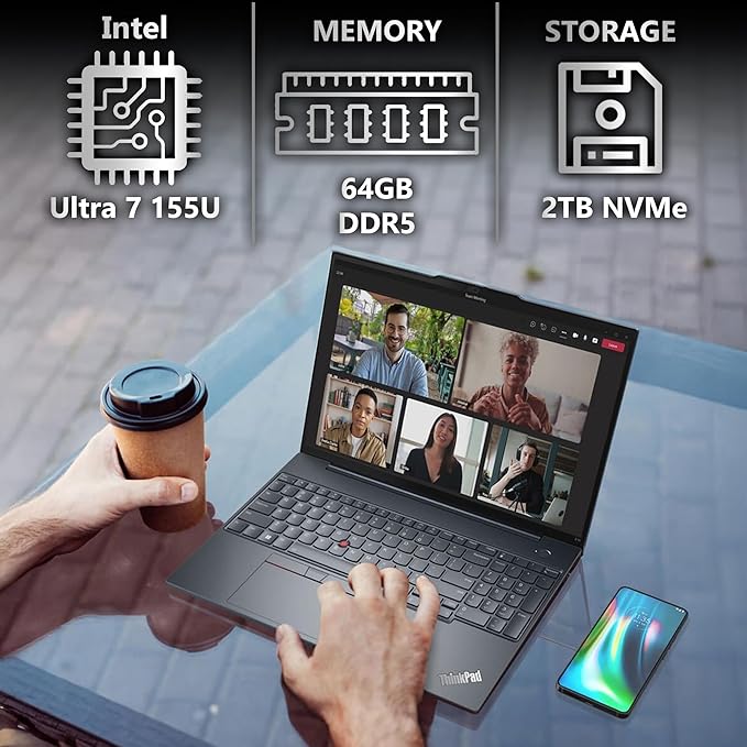 Lenovo ThinkPad T16 Gen 3 Business Laptop 16” FHD+ Display, Intel Ultra 7-155U (Beats i7-1355U), 64GB DDR5 RAM, 2TB SSD, 5MB Webcam, WiFi 6E + BT, RJ-45, HDMI, Win 11 Pro, AI Copilot - Black