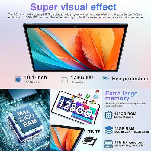 2025 Android Tablet with Keyboard, 10 inch Octa-Core Tablets 22GB+128GB with Android 14 OS, 8000mAh, HD IPS Display, 5G WiFi, BT 5.0, GPS, Widevine L1, 1TB Expand, Split Screen, Metal Body -Blue