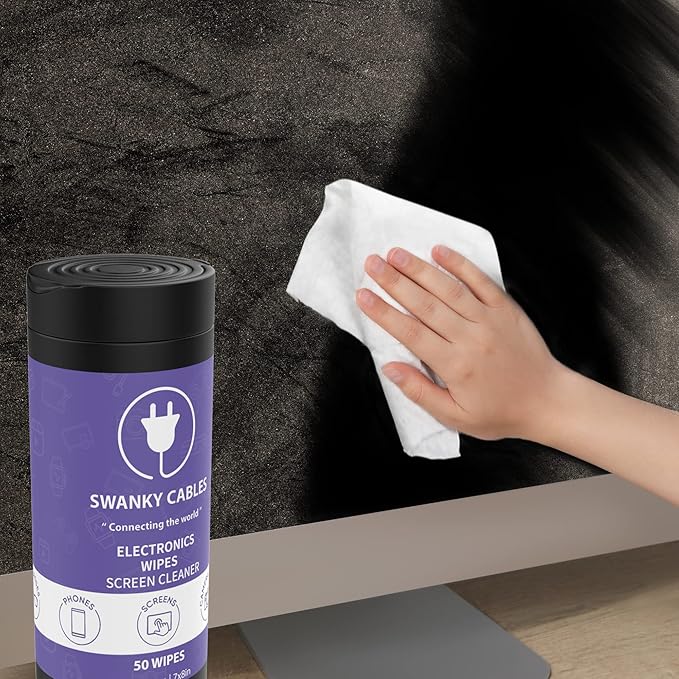 Screen Cleaner Wipes: Electronic Wipes for Screens - Computer Screen Wipes for Lens, Phone, Tv Screen and Monitor Cleaning - Tech Wipes & Microfiber Cloth (Canister, 50 Count)
