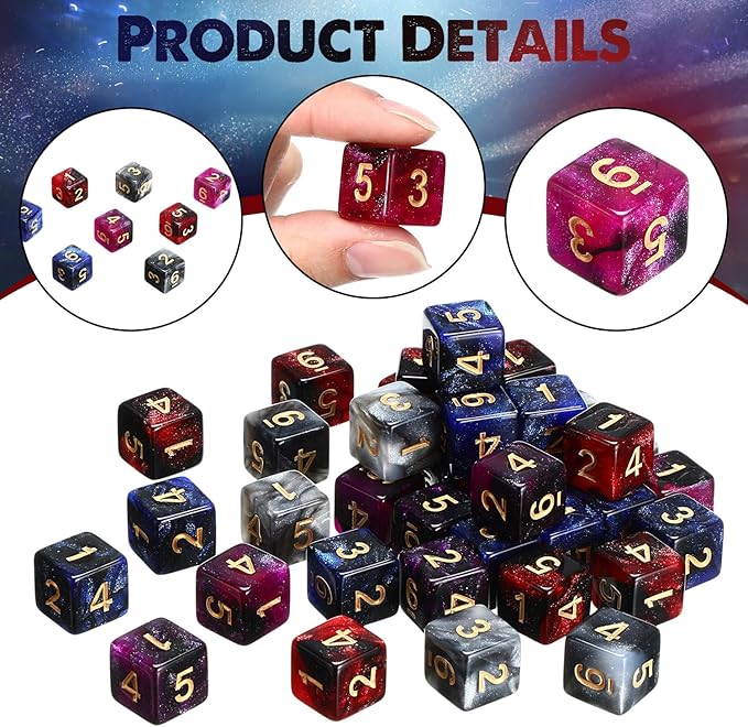Poen 40 Pcs 16mm Dice Set Bulk, 6 Sided Standard Colored Dices with Numbers, D6 Polyhedral Games Dice for Board Games, Parties (Vibrant Color)
