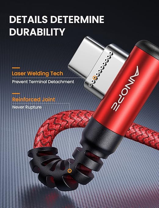 AINOPE 2-Pack USB C Cord 3.1A Fast Charge, [6.6ft+6.6ft] Type C Charging Cable Right Angle, Resistant Nylon Braided USB to USB C Cable Compatible Galaxy S10 S9 S8 Plus S21, LG V30,V20,G6