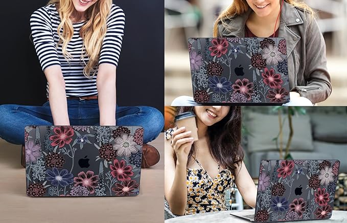 CISSOOK Compatible with MacBook Pro 13 inch Case 2025-2020 A2338 M2 M1 A2251 A2289 with Touch bar, Plastic Hard Shell Case&Keyboard Cover&Screen Protector&Webcam Cover, Texture Flowers