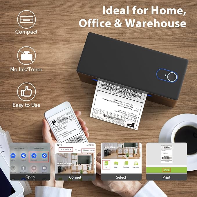 Nelko Bluetooth Thermal Shipping Label Printer, 4x6 Label Printer for Shipping