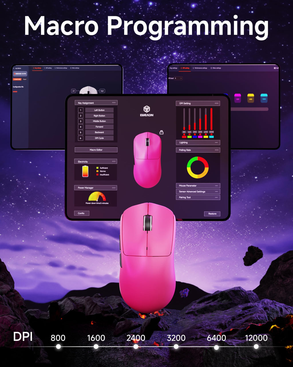 SEUNKWANG EWEAND X23 Pro Gaming Mouse, Tri-Mode 2.4G/USB-C/Bluetooth Wireless Mouse, PAW3311 Sensor, 12,000 DPI, 59g Lightweight, 1ms Ultra-Low Delay, Gaming & Computer Mouse for Laptop/PC/Mac-Pink