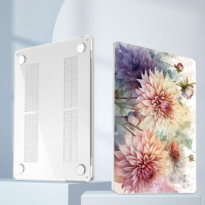 Mektron for 2025 M4 MacBook Air 13.6 Inch A3240 Case Fits 2023 A2681 M2 2024 A3113 M3 Chip with Liquid Retina Display, Printed Plastic Hard Shell Cover for MacBook Air 13.6", Watercolor Dahlias