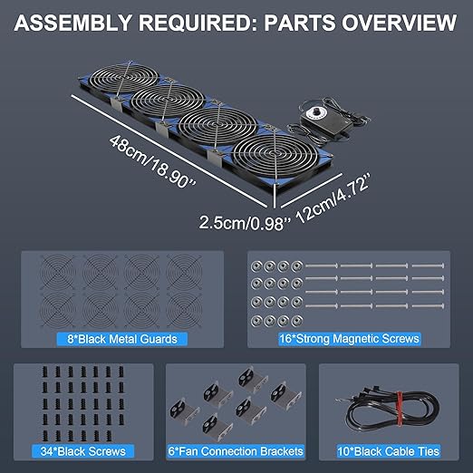 120mmx4 480mm Adjustable Computer PC Vent Fans 3-12V Speed Controller for Flexible Arrange Chicken Coop Rack Space Window Wall Cabinet Server Mining Rig Exhaust Cooling