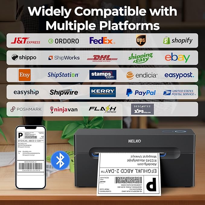Nelko Bluetooth Thermal Shipping Label Printer, 4x6 Label Printer for Shipping