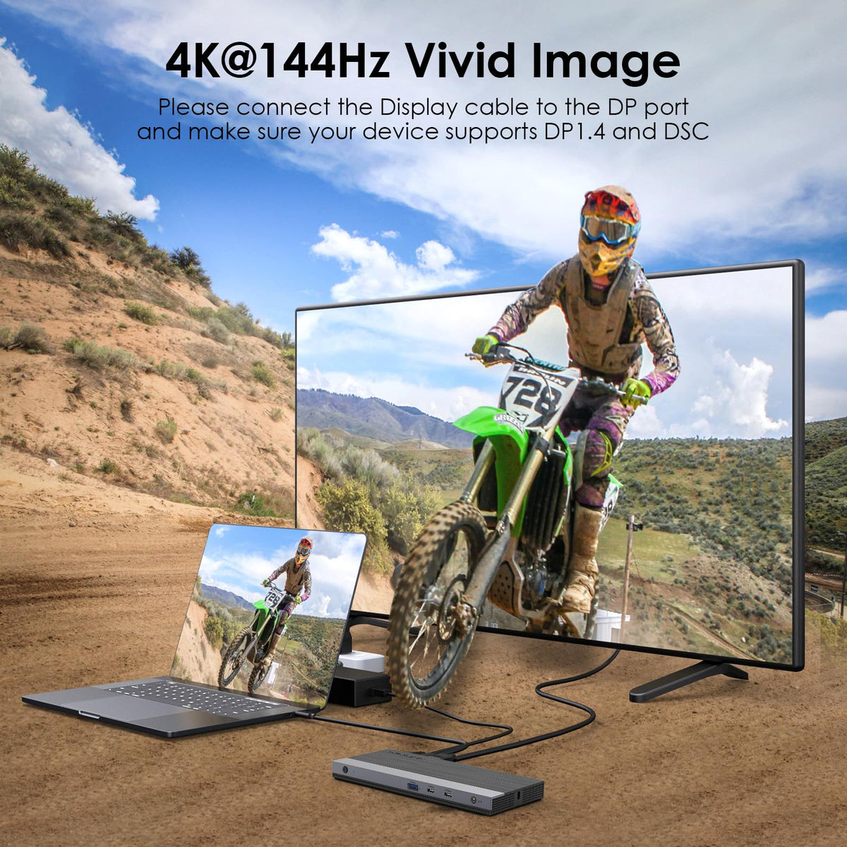 WAVLINK Laptop Docking Station, Dual DisplayPort,HDMI, Single 4K@144Hz