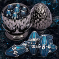 ARUOHHA DND Metal Dice Black Blue Dragons Egg Dice with Rotating Dragon Egg Shell, Compatible with D&D RPG Role Playing Game, Dungeons Polyhedral D and D Dice Set D20 D12 D10 D8 D6 D4