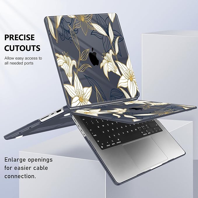 for MacBook Pro 16 inch Case 2021 2022 2023 2024 Release A3186 A3403 M4 A2991 M3 A2780 M2 A2485 M1 Pro/Max, Hard Shell Case with Screen Protector & Keyboard Cover, Golden Floral