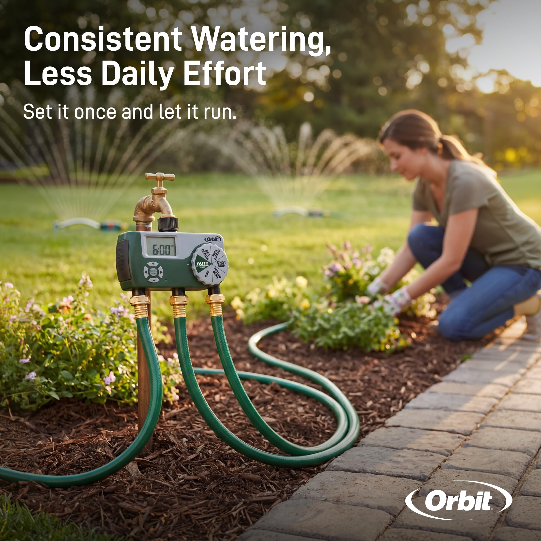 Orbit Programmable Digital Hose Watering Timer - 3 Outlet - Battery Powered - with LCD Screen - Built-in Rain Delay - Water-Resistant - 56082