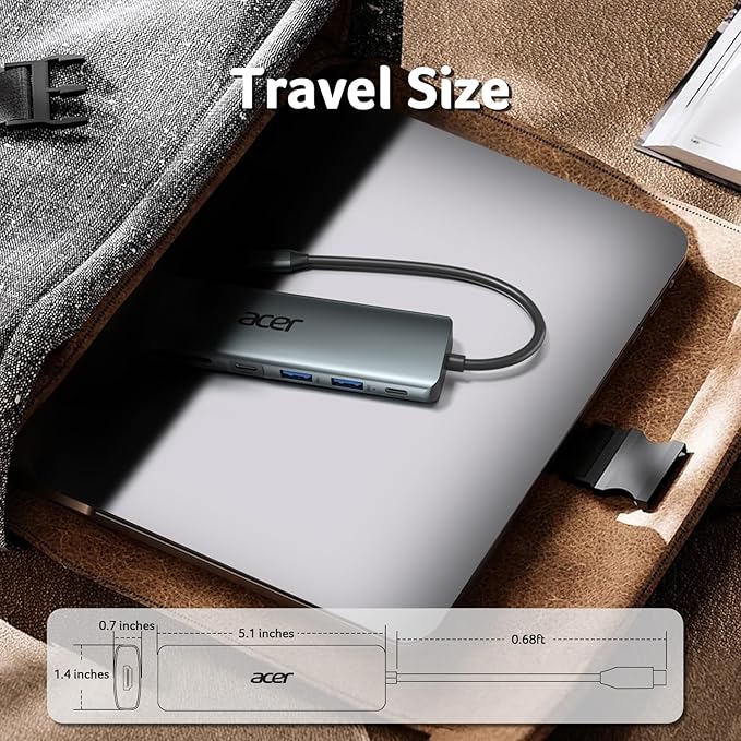 Acer USB C Hub, 7 in 1 USB C to Multi-Port Adapter for Laptop, 4K USBC to HDMI Splitter with 2 USBA 3.1&Type-C Data Port, PD 100W Charging Port, SD Card Reader for Computer, Desktop and More