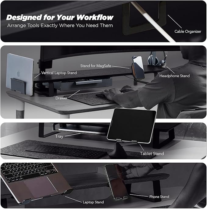 Moodular Add-ons Laptop Tray Stand [Accessory Only - Requires Moodular Wooden Monitor Stand Slide Rails for Use] Black MSA-LT